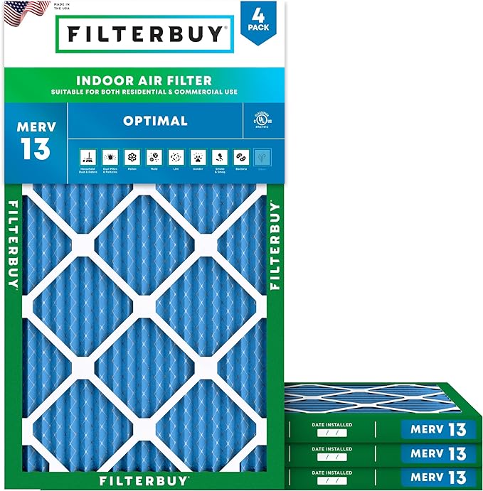 Filterbuy 14.5x27.5x1 Air Filter MERV 13 Optimal Smoke & Allergy Defense by Filterbuy