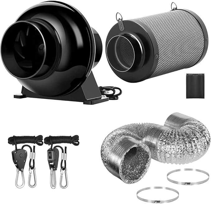 iPower 4 Inch 195 CFM Inline Fan Vent Blower, Upgrade Air Carbon Filter by iPower