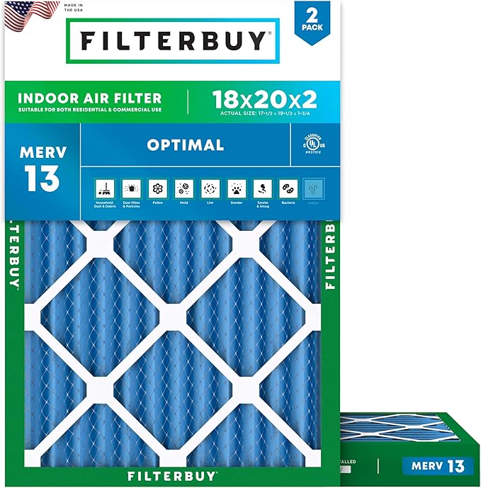 Filterbuy 18x20x2 Air Filter MERV 13 Optimal Smoke & Allergy Defense, by Filterbuy