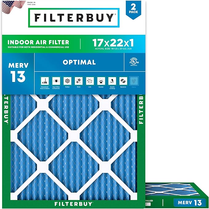 Filterbuy 17x22x1 Air Filter MERV 13 Optimal Smoke & Allergy Defense, by Filterbuy
