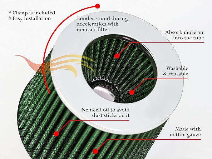 Rtunes Racing Universal Clamp-On Air Filter, Standard Cone, Dry Washable Design - Image 5