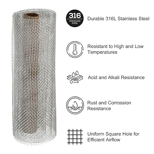 PATIKIL 40" L x 10" W Woven Wire Mesh, 6 Mesh 316L Stainless Steel Air Vent - Image 3