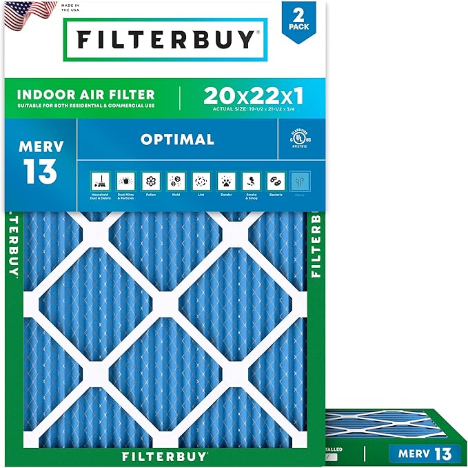 Filterbuy 20x22x1 Air Filter MERV 13 Optimal Smoke & Allergy Defense, by Filterbuy