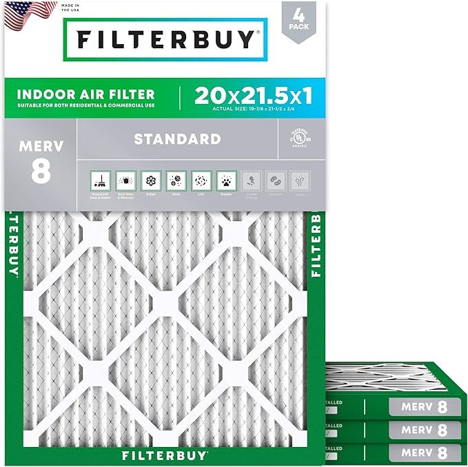 Filterbuy 20x21.5x1 Air Filter MERV 8 Essential Dust & Allergy Defense by Filterbuy