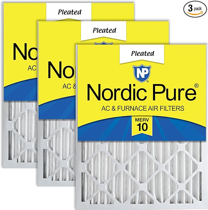 Nordic Pure 20x25x2 Pleated MERV 10 Air Filters 3 Pack by NordicPure
