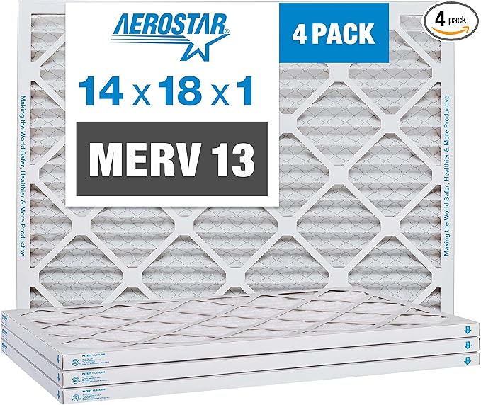 Aerostar 14x18x1 MERV 13 Pleated Air Filter, AC Furnace Air Filter, 4 Pack by AirFiltersDelivered