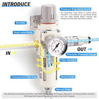 TAILONZ PNEUMATIC 3/8 Inch NPT Air Filter Pressure Regulator Combo Piggyback - Image 4