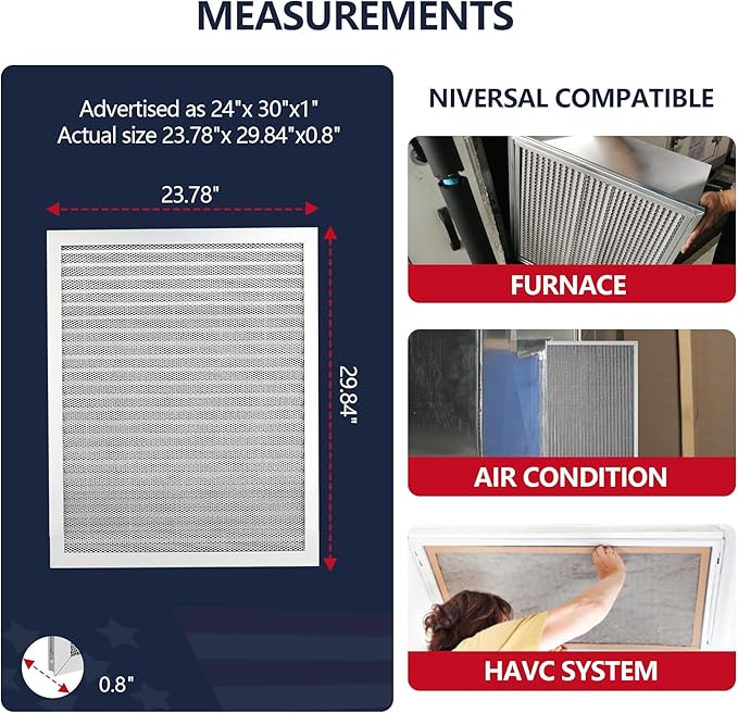 MERV 8 24x30x1 Lifetime Air Filter, Washable Electrostatic Aluminum AC/HVAC - Image 4