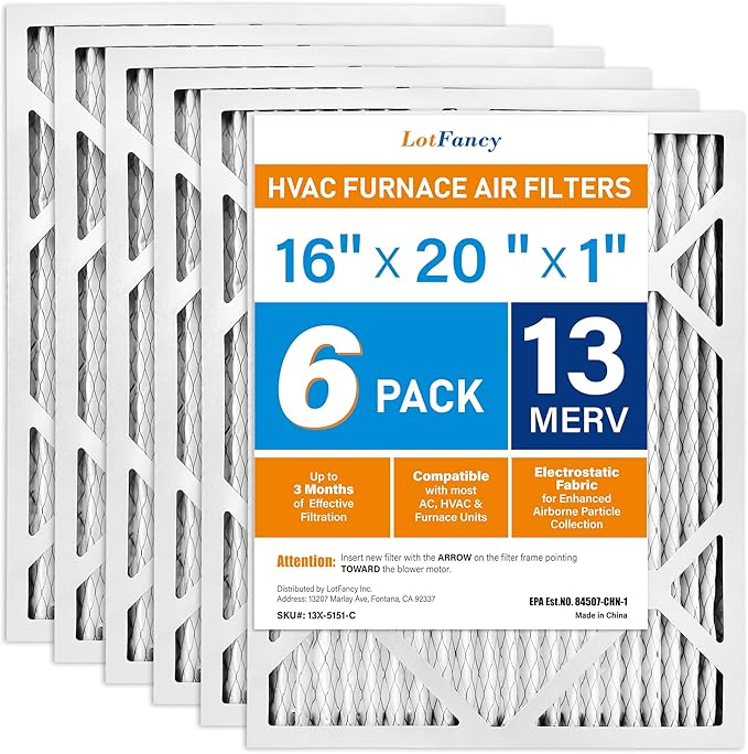 LotFancy 16x20x1 Air Filter MERV 13 6-Pack, Electrostatic Pleated HVAC Furnace - Image 9