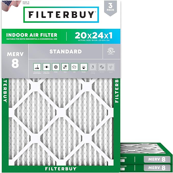 Filterbuy 20x24x1 Air Filter MERV 8 Essential Dust & Allergy Defense, by Filterbuy