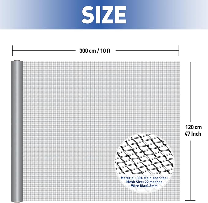 MAGZO 304 Stainless Steel Mesh Screen Roll 47in x 10ft - Image 2
