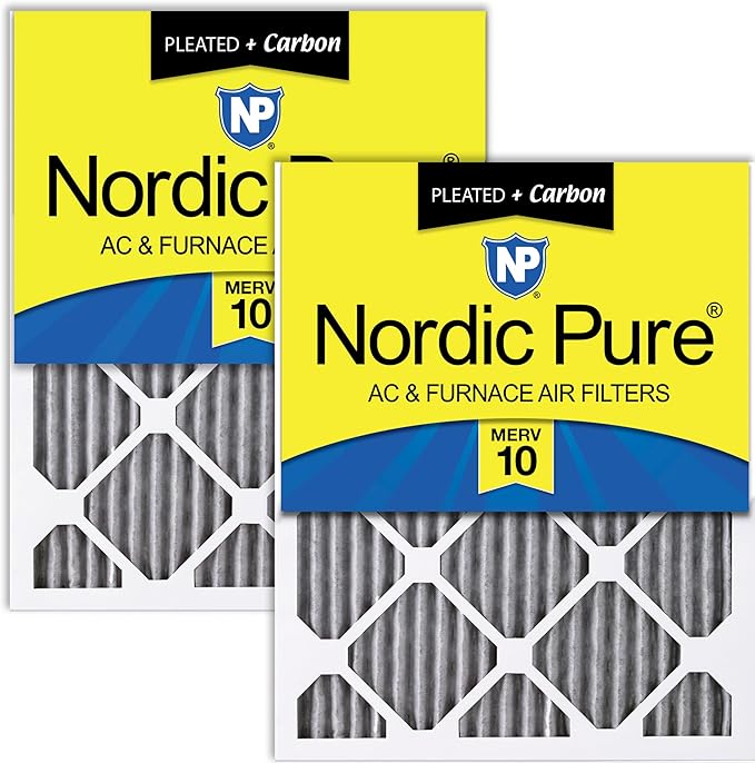 Nordic Pure 16x25x1 Furnace Air Filters MERV 10 Pleated Plus Carbon 2 Pack by NordicPure