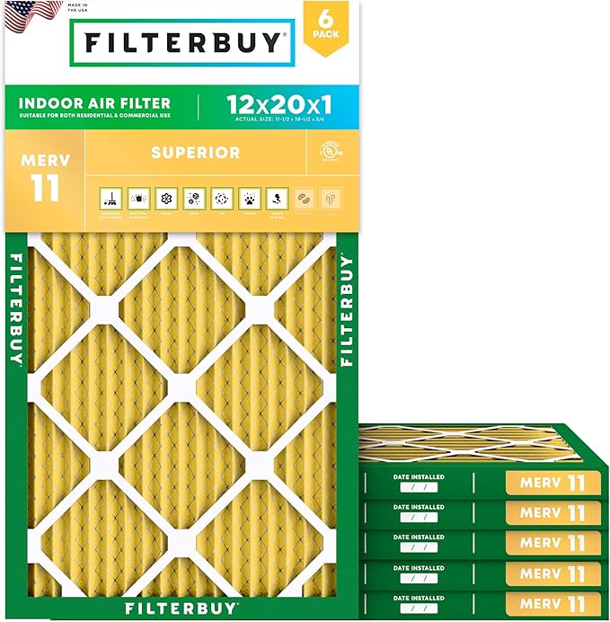 Filterbuy 12x20x1 Air Filter MERV 11 Superior Pet & Allergy Defense, by Filterbuy