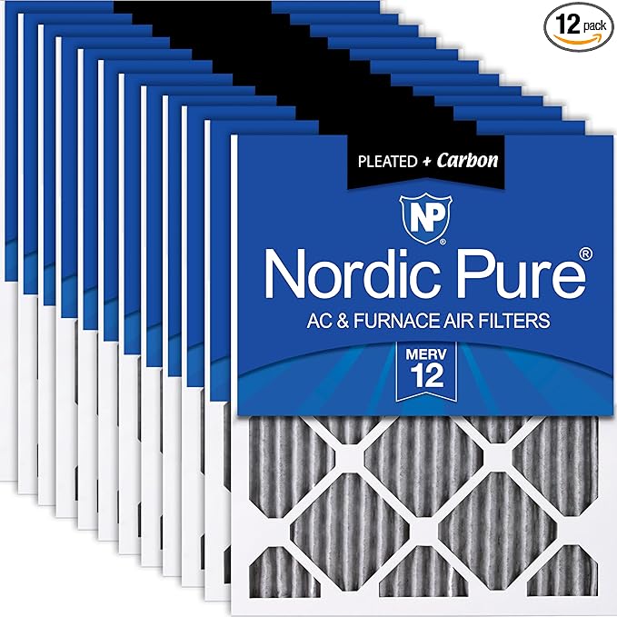 Nordic Pure 16x25x1 Furnace Air Filters MERV 12 Pleated Plus Carbon 12 Pack by NordicPure