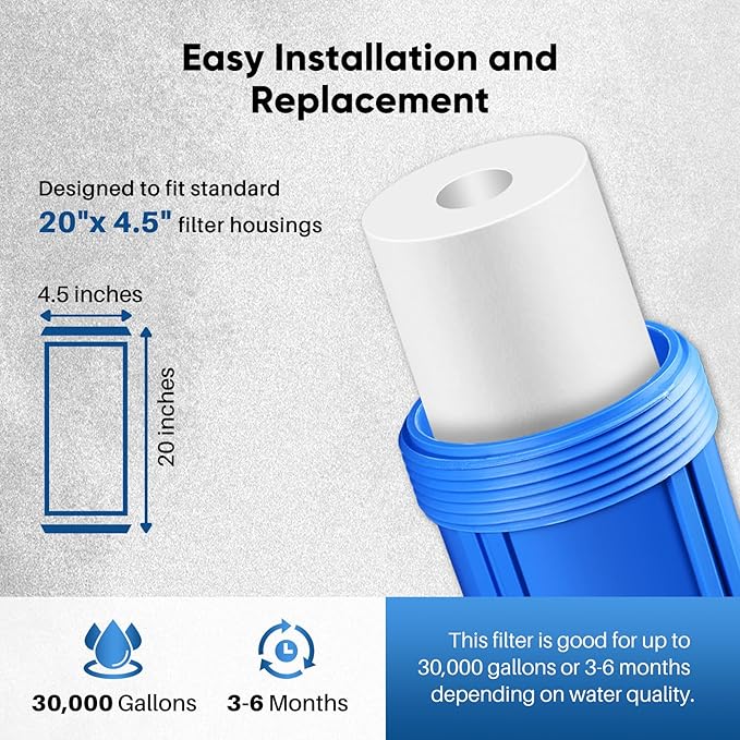 PUREPLUS 5 Micron 20" x 4.5" Whole House Sediment Home Water Filter Replacement - Image 7