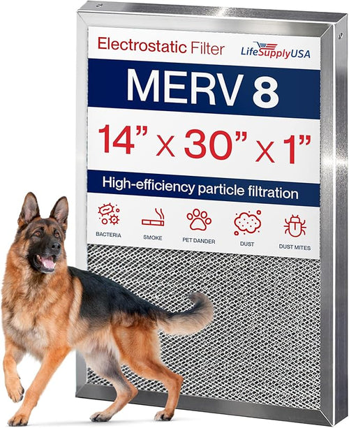 14x30x1 Electrostatic Air Filter, MERV 8, Reusable Furnace AC/HVAC Filter by LifeSupplyUSA