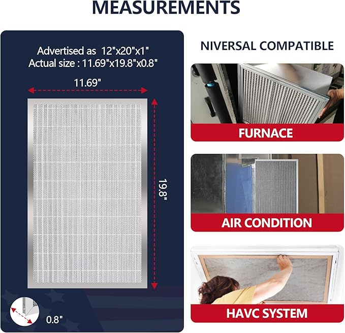 12x20x1 (Actual Size:11.75x19.75x0.86）Lifetime Electrostatic Air Filter - Image 6