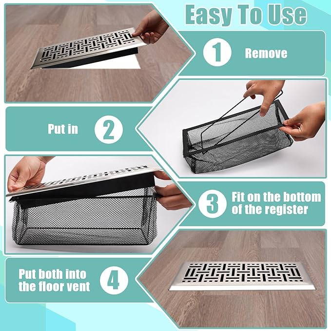 6PCS Floor Register Cover Trap 4"x12", Mesh Floor Vent Screen Net - Image 5