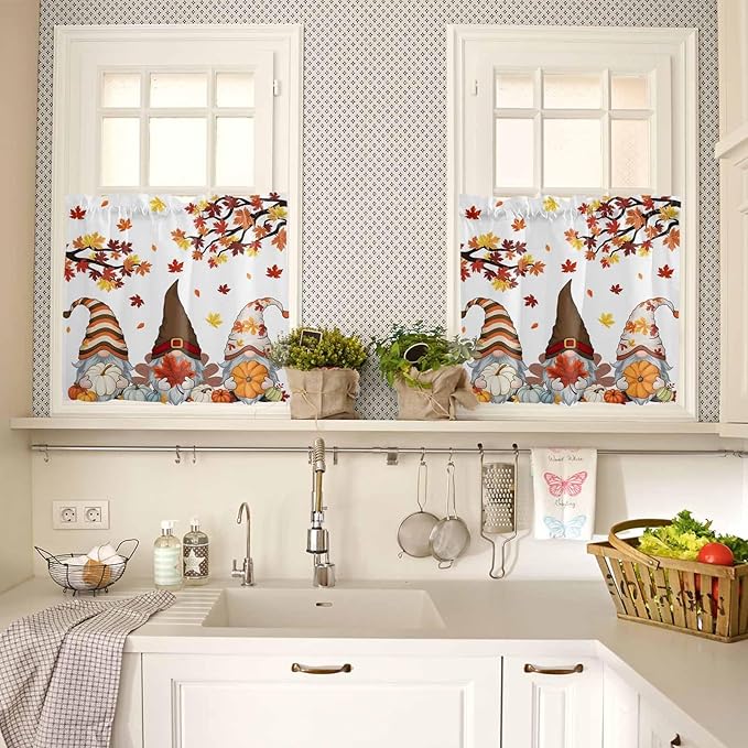 Fall Kitchen Curtain Set, Light Filtering Short Curtains Valance - Image 4