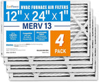 LotFancy 12x24x1 Air Filter MERV 13 4-Pack, Electrostatic Pleated HVAC Furnace by LotFancy