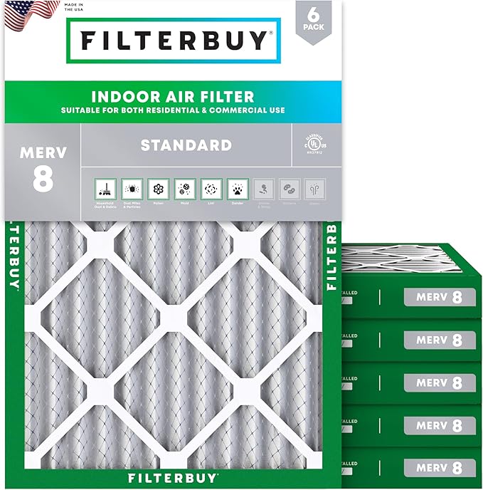 Filterbuy 18x25x2 Air Filter MERV 8 Essential Dust & Allergy Defense, by Filterbuy