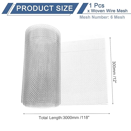 uxcell 6 Mesh 118" x 12" Woven Wire Mesh, 304 Stainless Steel Air Vent Filter - Image 2