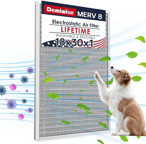 18x30x1 Electrostatic Air Filter, 8 Stage Washable Aluminum AC/HVAC Furnace by Demiwise