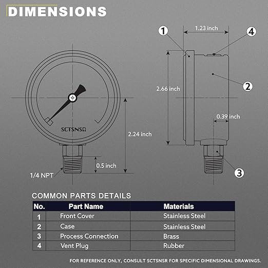 2-1/2" Dial Size, 0-30 Psi Low Pressure Gauge, Glycerin Liquid Filled, 1/4" NPT - Image 5