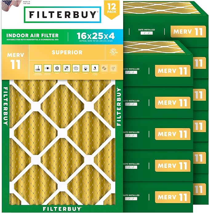 Filterbuy 16x25x4 Air Filter MERV 11 Superior Pet & Allergy Defense, by Filterbuy