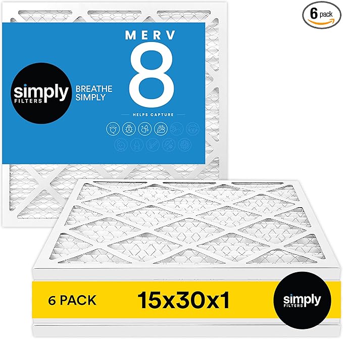 Simply 15x30x1 Air Filter, Merv 8, 6 Pack, by SimplyFilters