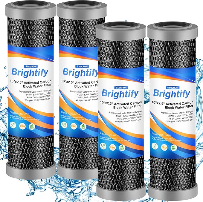 Brightify 10"x2.5" 5 Micron Carbon Water Filter, Whole House Carbon CTO Water by Brightify