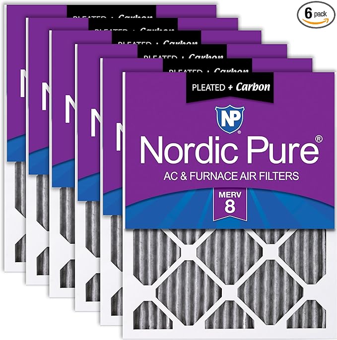 Nordic Pure 20x25x1 Furnace Air Filters MERV 8 Pleated Plus Carbon 6 Pack by NordicPure