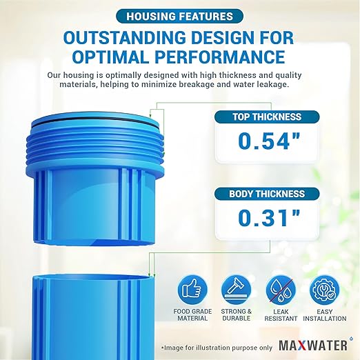 Max Water 20" x 4.5" Whole House Water Filter Housing, Big Filter Blue - Image 4