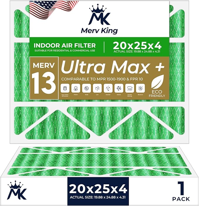 MervKing 20x25x4 Air Filter Actual Size: 19.88" x 24.88" x 4.31" MERV 13 MPR by MervKing