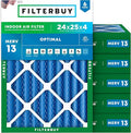Filterbuy 24x25x4 Air Filter MERV 13 Optimal Smoke & Allergy Defense, by Filterbuy