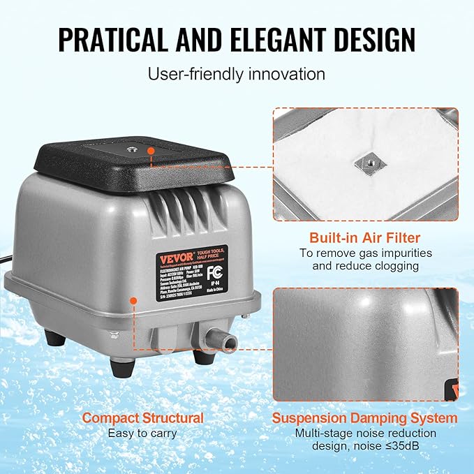 VEVOR Linear Air Pump, 90L/Min Air Flow Septic Aerator Pump, Aeration System - Image 5