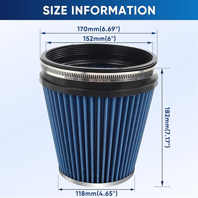 6" 152mm Cold Air Intake Filter Clamp-On Replacement High Flow Inlet Air Filter - Image 2