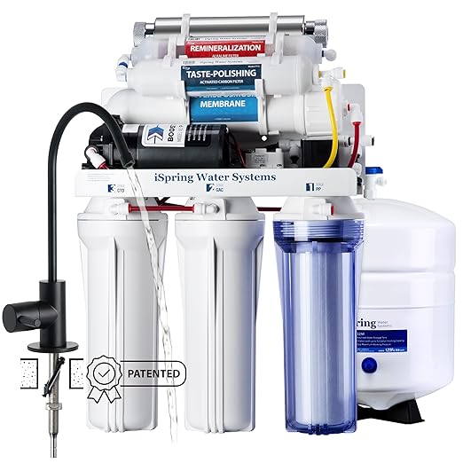 iSpring RCC1UP-AK-BLK, 7-Stage Alkaline UV Reverse Osmosis Water Filter by iSpring