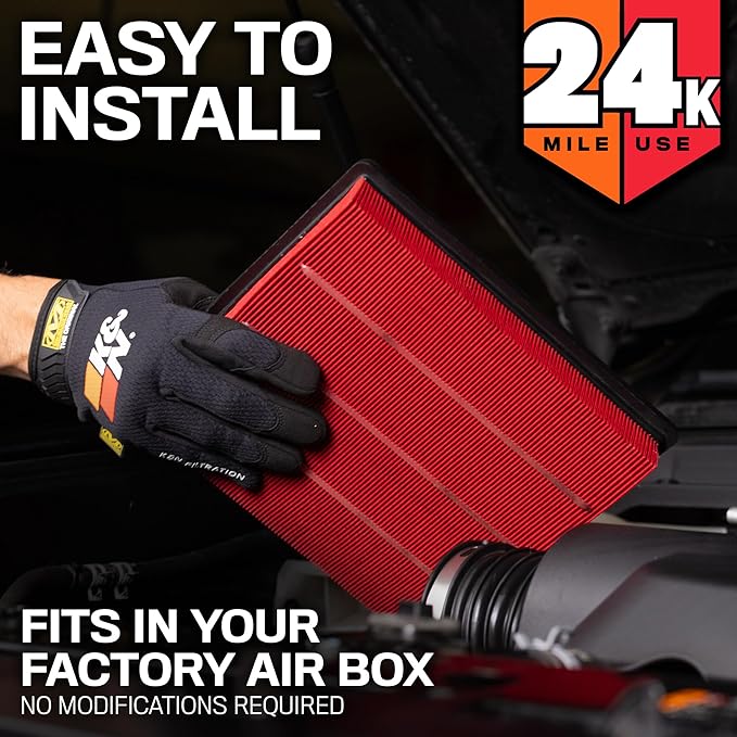 K&N Engine Air Filter: Extended Life 24, 000 Mile Replacement Air Filter: - Image 5