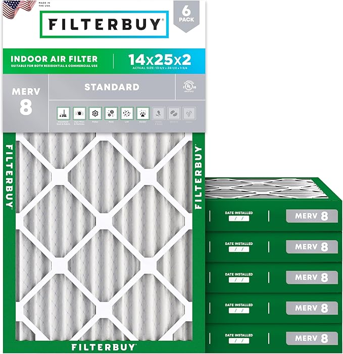 Filterbuy 14x25x2 Air Filter MERV 8 Essential Dust & Allergy Defense, by Filterbuy