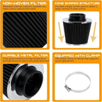 PTNHZ Universal Black 3" 76mm High Flow Cold Air Intake Cone Air Filter Power - Image 3