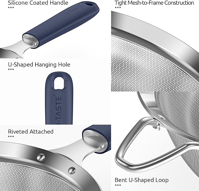 U-Taste Medium Fine Mesh Strainer: 18/8 Stainless Steel 4.73in 30 Mesh Kitchen - Image 6