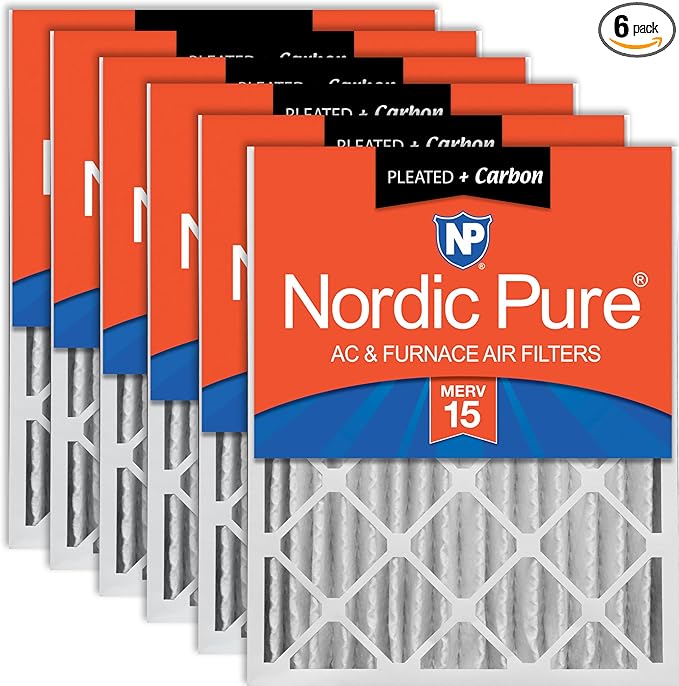 Nordic Pure 16x25x4 Pleated Air Filters MERV 15 Plus Carbon 6 Pack by NordicPure