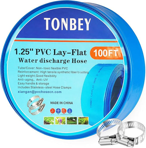 1.25" x 100 FT Pool Backwash Hose, Heavy Duty PVC Discharge Hose, Lay Flat by TONBEY