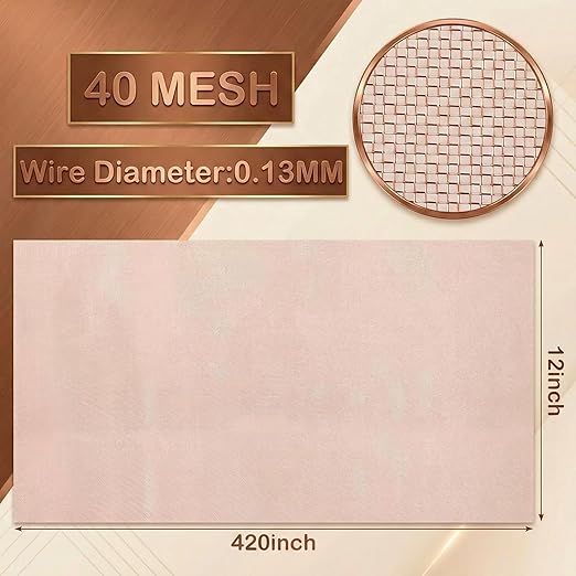 Therwen 12 Inch x 35 ft Copper Mesh Screen 99.9% Pure Copper 40 Mesh Roll Wire - Image 2