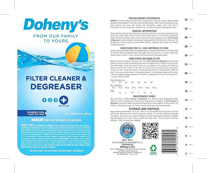 Doheny's Pool Filter Cleaner Degreaser | 100% Professional-Grade | Prevents - Image 4