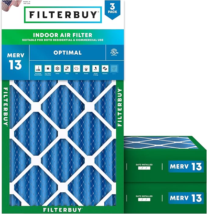 Filterbuy 16x25x4 Air Filter MERV 13 Optimal Smoke & Allergy Defense, by Filterbuy