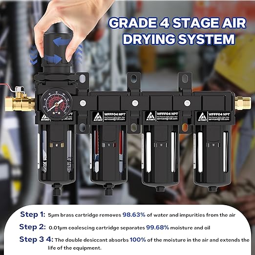 1/2 Inch NPT 4 Stage Air Drying System, Brass Filter&Coalescing Filter - Image 4