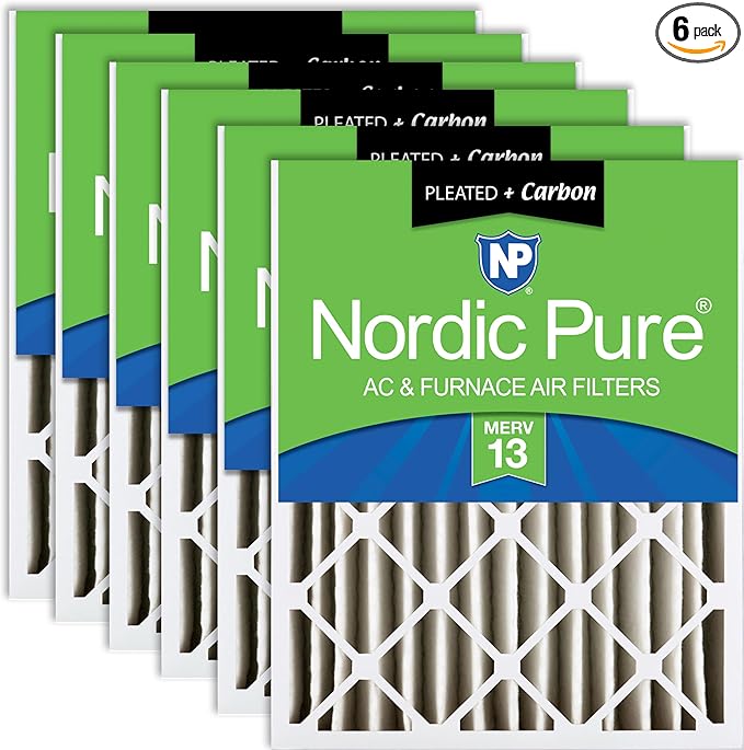 Nordic Pure 16x25x4 Pleated Air Filters MERV 13 Plus Carbon 6 Pack by NordicPure
