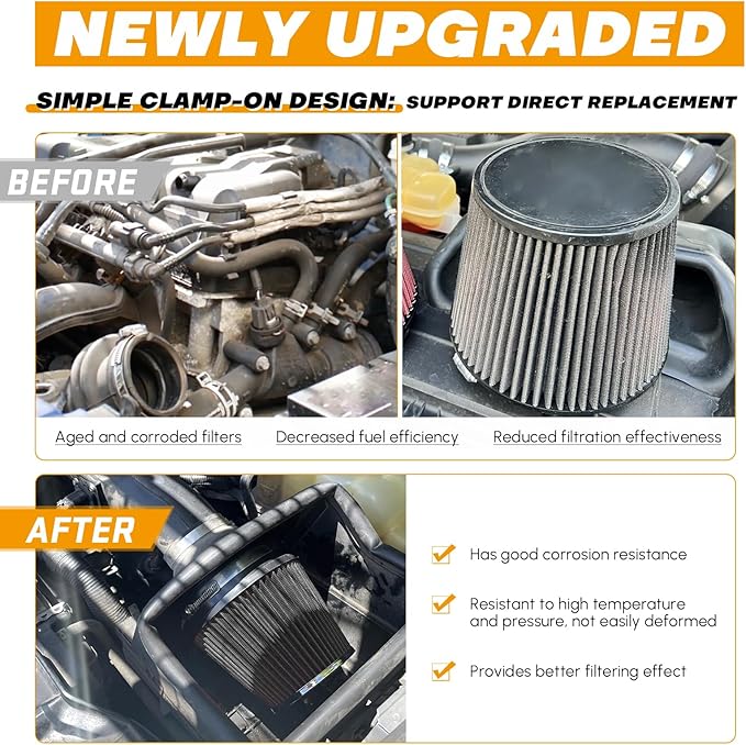 PTNHZ Universal Black 3" 76mm High Flow Cold Air Intake Cone Air Filter Power - Image 6